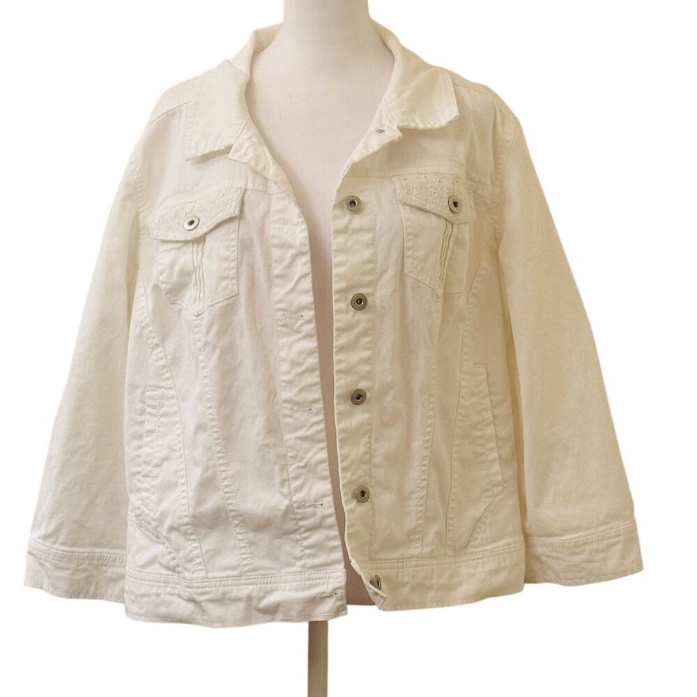 DressBarn White Button Down Jacket with Pockets Lace Detail 3/4 Sleeve Size XL